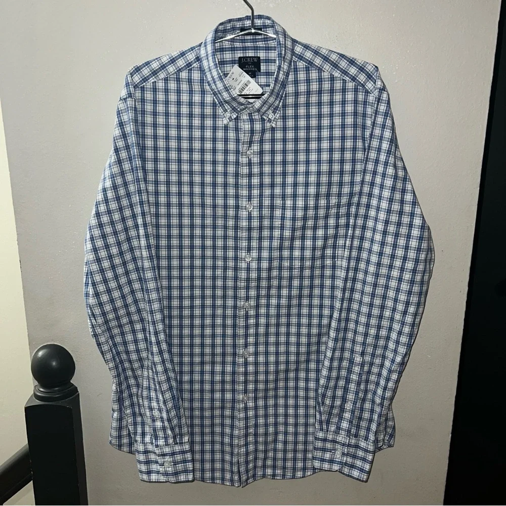 NWT J.Crew Men’s Medium Blue Gray Plaid Long Sleeve Button-Down Shirt